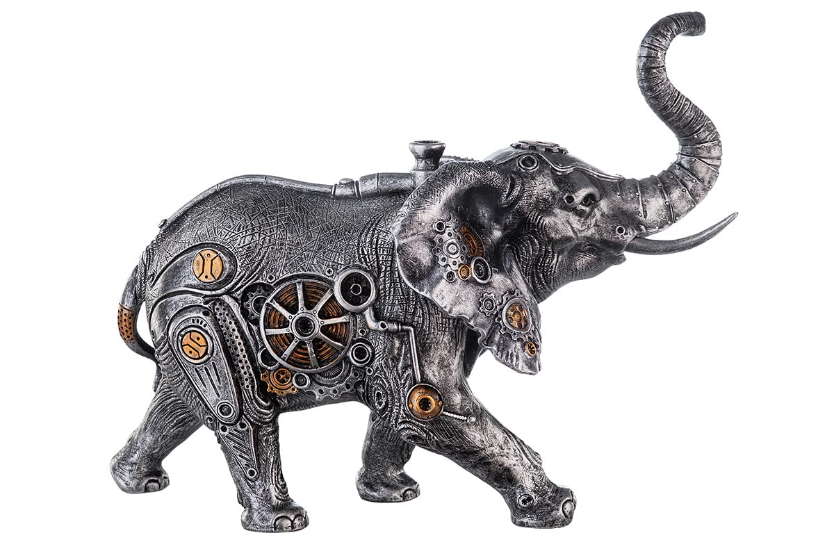 Casablanca 37041 Sculpture Steampunk Éléphant en résine Argenté Hauteur 23 cm