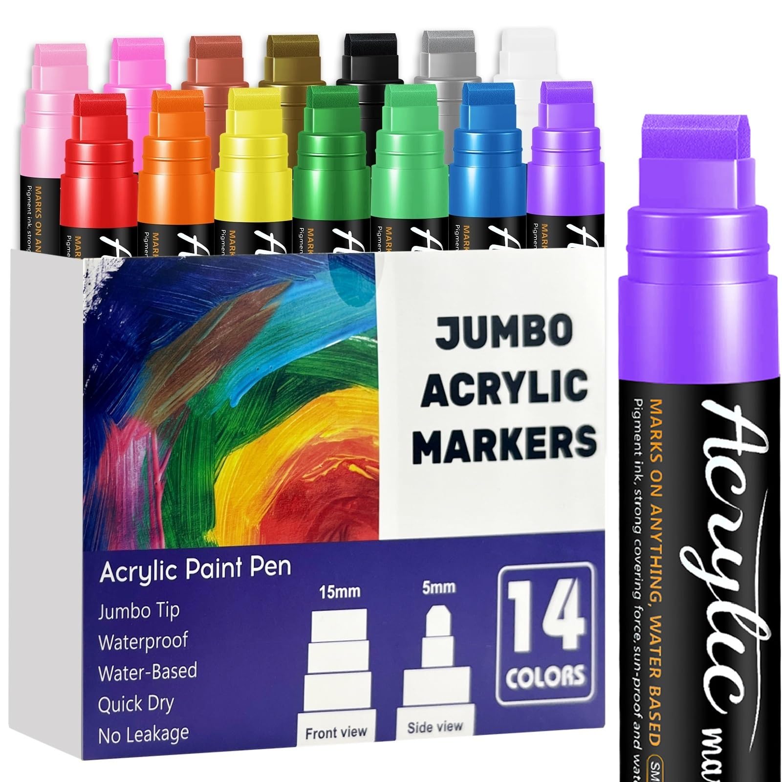 HYHJMISTY 14 Jumbo Acrylic Markers, 15mm chisel tip permanent marker pens, graffiti pens for Rock Painting, Fabric, Glass, Wood, Stone, Ceramic & DIY Crafts