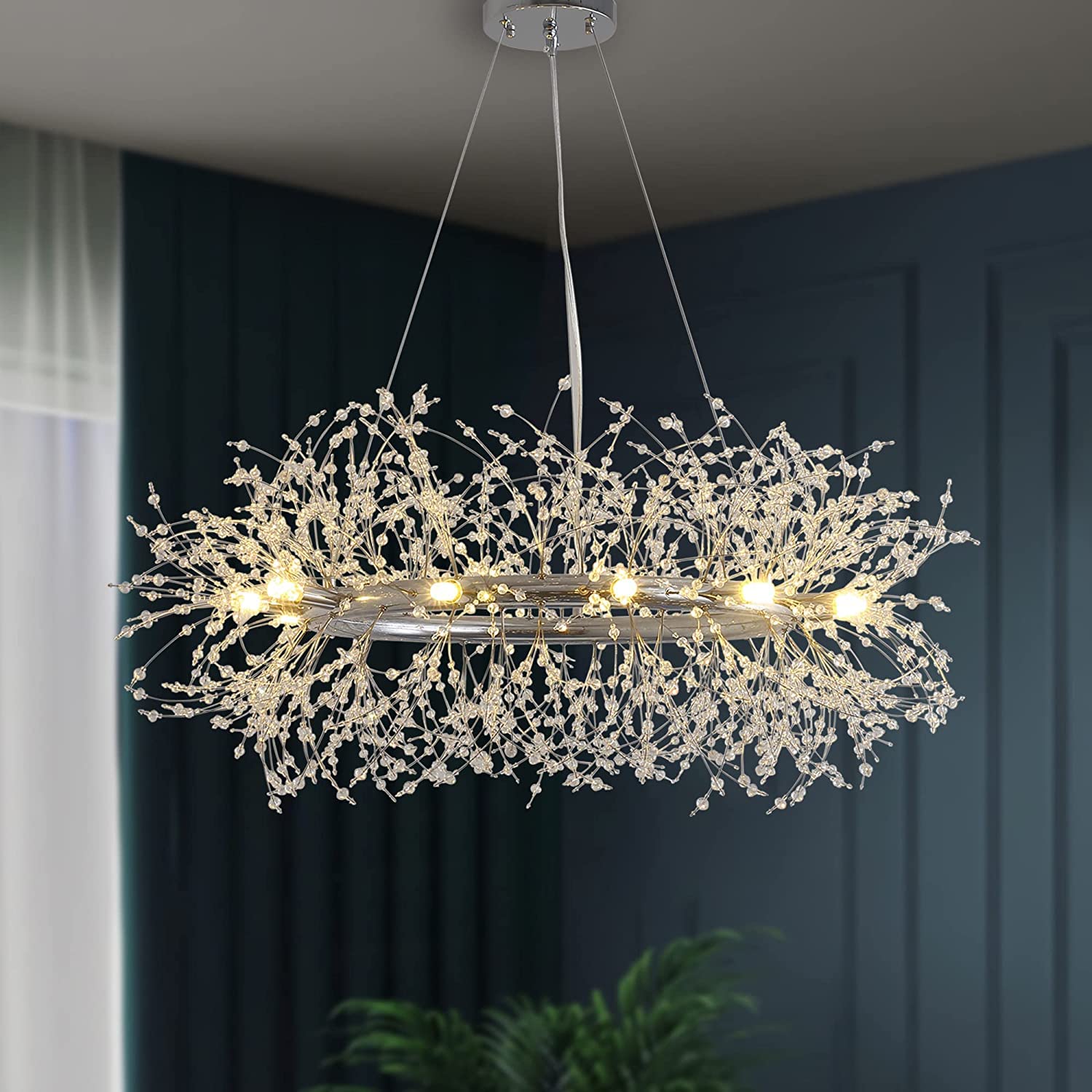 Modern Crystal Chandelier Fireworks, for Living Room, Dining Room, Villa, Hall (Silver 12 Lamps D100cm)