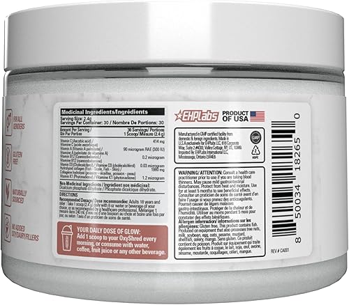 Miniatura 6 de EHP Labs OxyGlow - Polvo de colágeno marino natural, péptidos de colágeno marinos hidrolizados, aumenta la elasticidad y firmeza de la piel, acelera