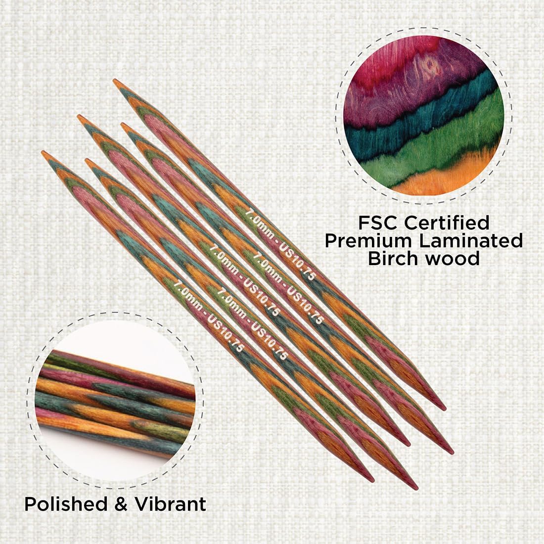 KNITPRO 20 cm x 7 mm Symfonie Double Pointed Needles, Multi-Color