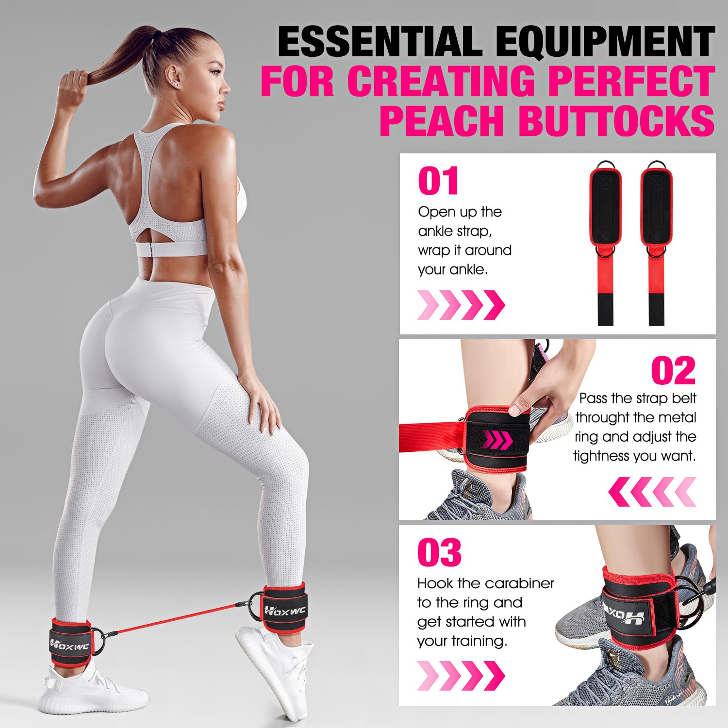 Bandas de resistencia de tobillo con puños, equipo de entrenamiento de glúteos, bandas de tobillo para entrenamiento, bandas de ejercicio para levantamiento de glúteos, equipo de entrenamiento para
