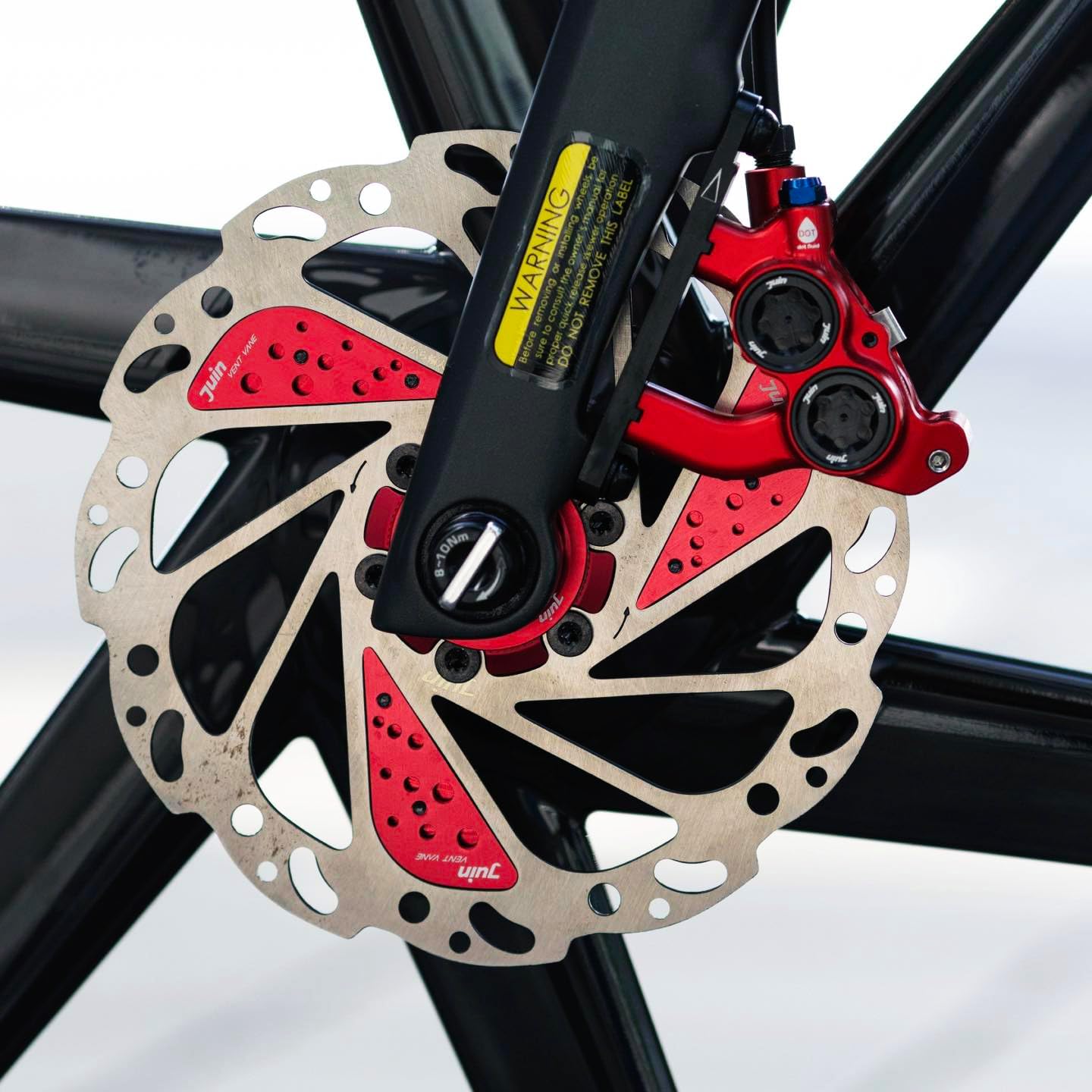 Juin Tech ETF 4-Piston Hydraulic Bicycle Disc Brake Rotor Caliper for Flat-Mount Road/Cyclocross/Gravel/eBike/Cargo 140mm/160mm Bike use (Red, 160mm)