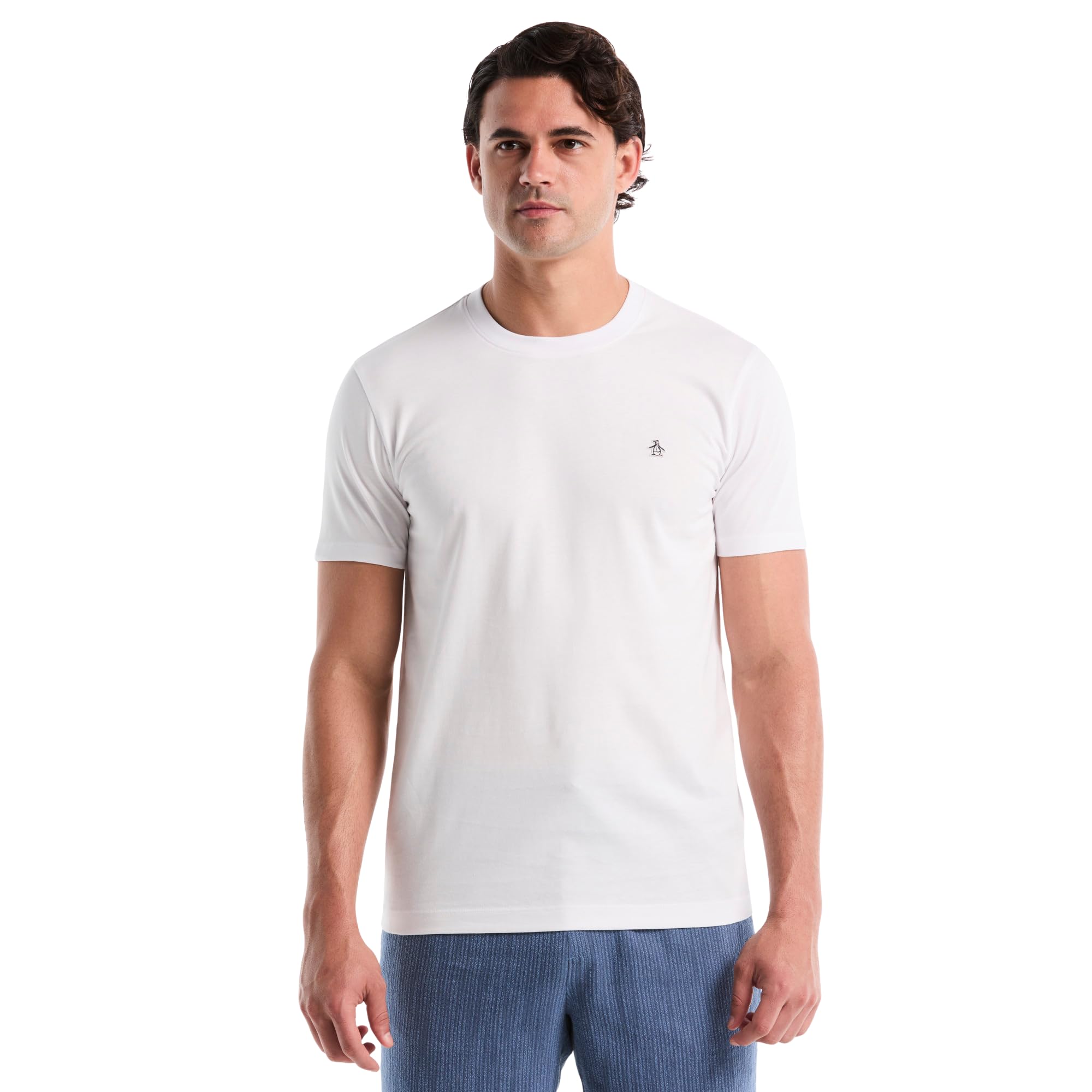 Original Penguin Men's T-Shirt - Sticker Pete Logo, Short Sleeve, 100% Organic Cotton, Bright White
