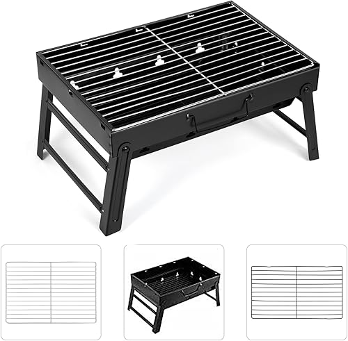 Miniatura 5 de Parrilla de carbón, plegable, portátil y ligera parrilla para cocinar al aire libre, ideal para campamento, senderismo, picnics, tailgating,