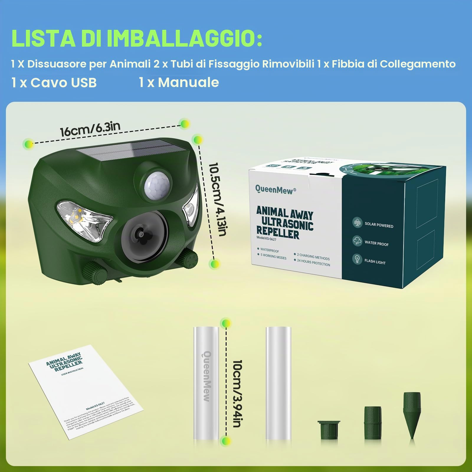 Repellente per Gatti per Giardini, 5 Modalità Repellente Gatti Ultrasuoni Solare, 26 Piedi Dissuasore per Gatti con Allarme e Luce Flash per Cani, Cervi, Volpi, Conigli, Scoiattoli, Uccelli