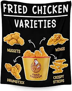 Mercuryelf Chicken Nugget Blanket - Soft, Fuzzy & Warm - 50x60 Inches Flannel Throw Blankets for Living Room, Sofa - Black Novelty Throws Gift for Teens
