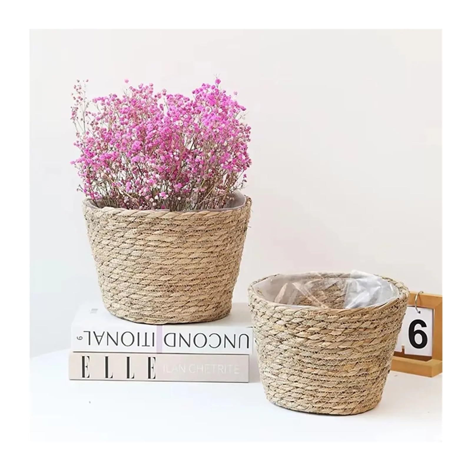 Wiklinowy kosz piknikowy, Rattan Straw Woven Basket Planter For Garden Indoor Outdoor Plants Multiple Sizes(Medium)