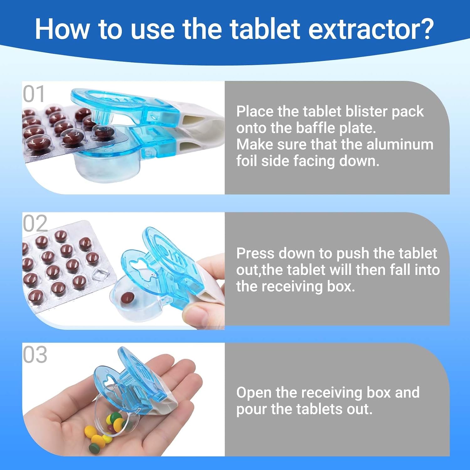 Portable Blister Pill Popper Remover Extractor Tool Plastic Easy Tablet Dispenser for Elderly Arthritis Hand Weakness Travel Pocket Size Mini Case Household Medication Accessory image 3