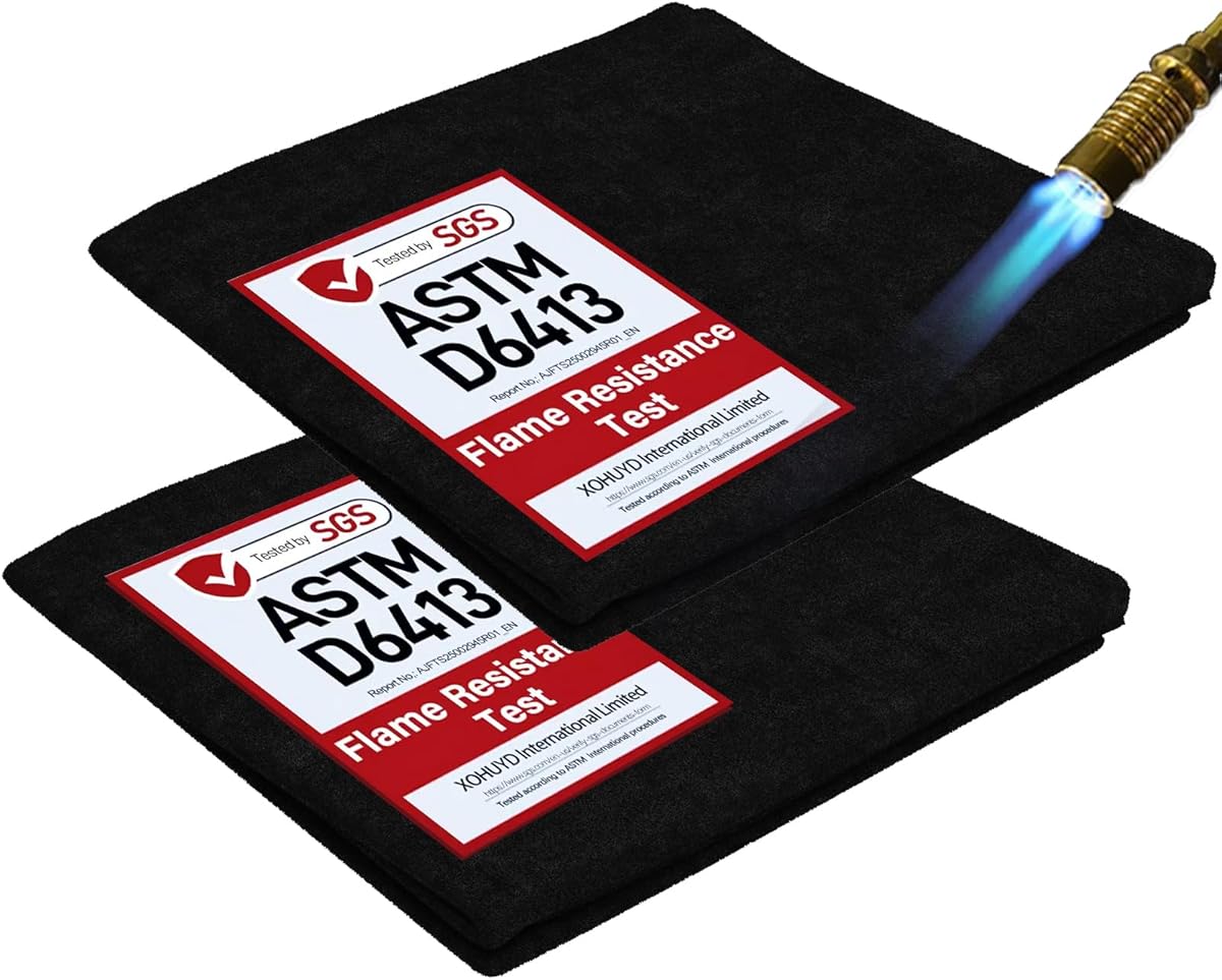 2 Pack 11x14 Inch Welding Blanket Fireproof Welding Pad, 5mm Thickened Fire Resistant Carbon Felt, Flame Retardant Fabric, Heat Shield Resistant Mat for Soldering, Firepit, Grill, Welding Supplies