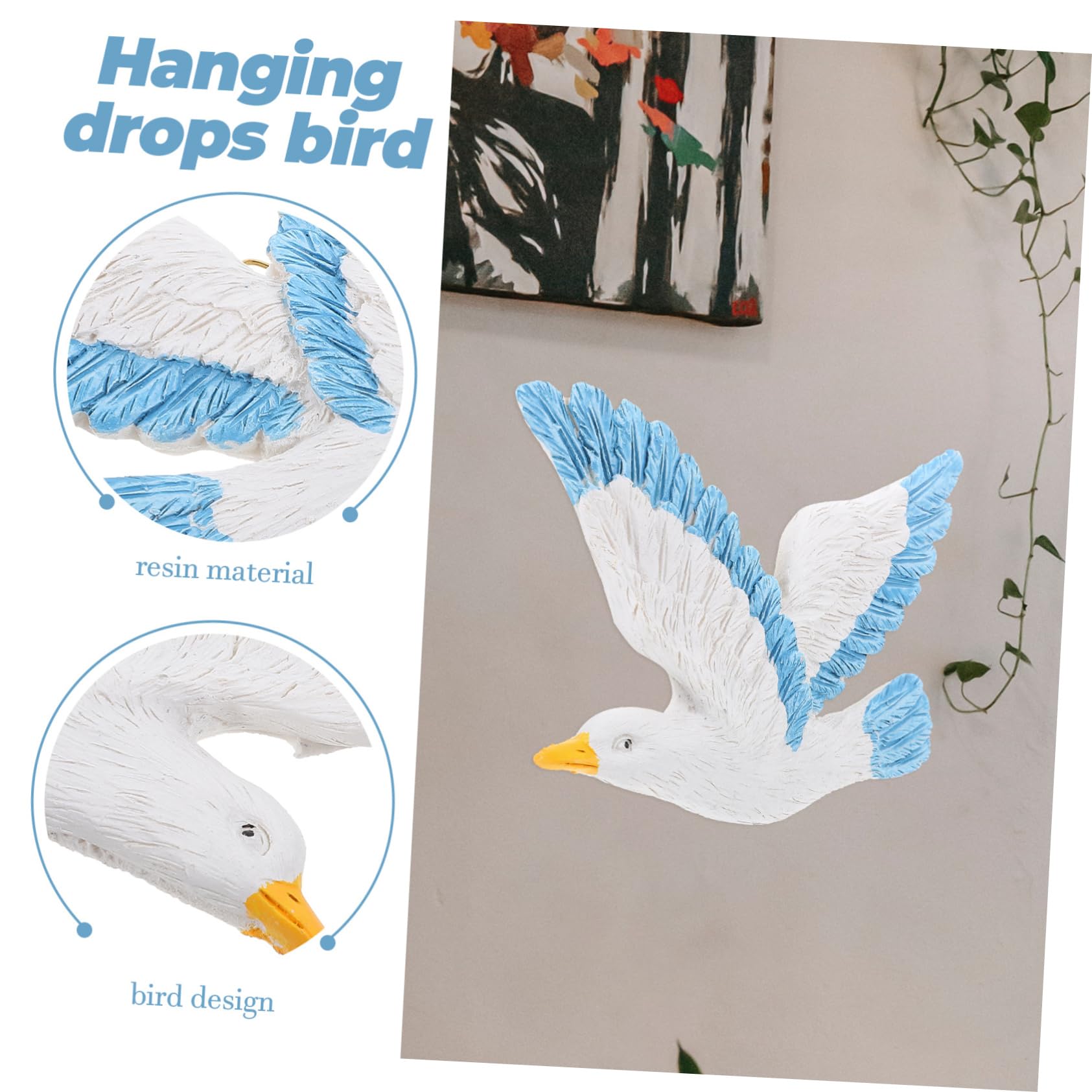 IMIKEYA Decorazione da Parete Gabbiani in Resina Blu, 3 Pezzi, Appesi, Tema Marino per Camera da Letto, Ornamenti Creativi per Casa