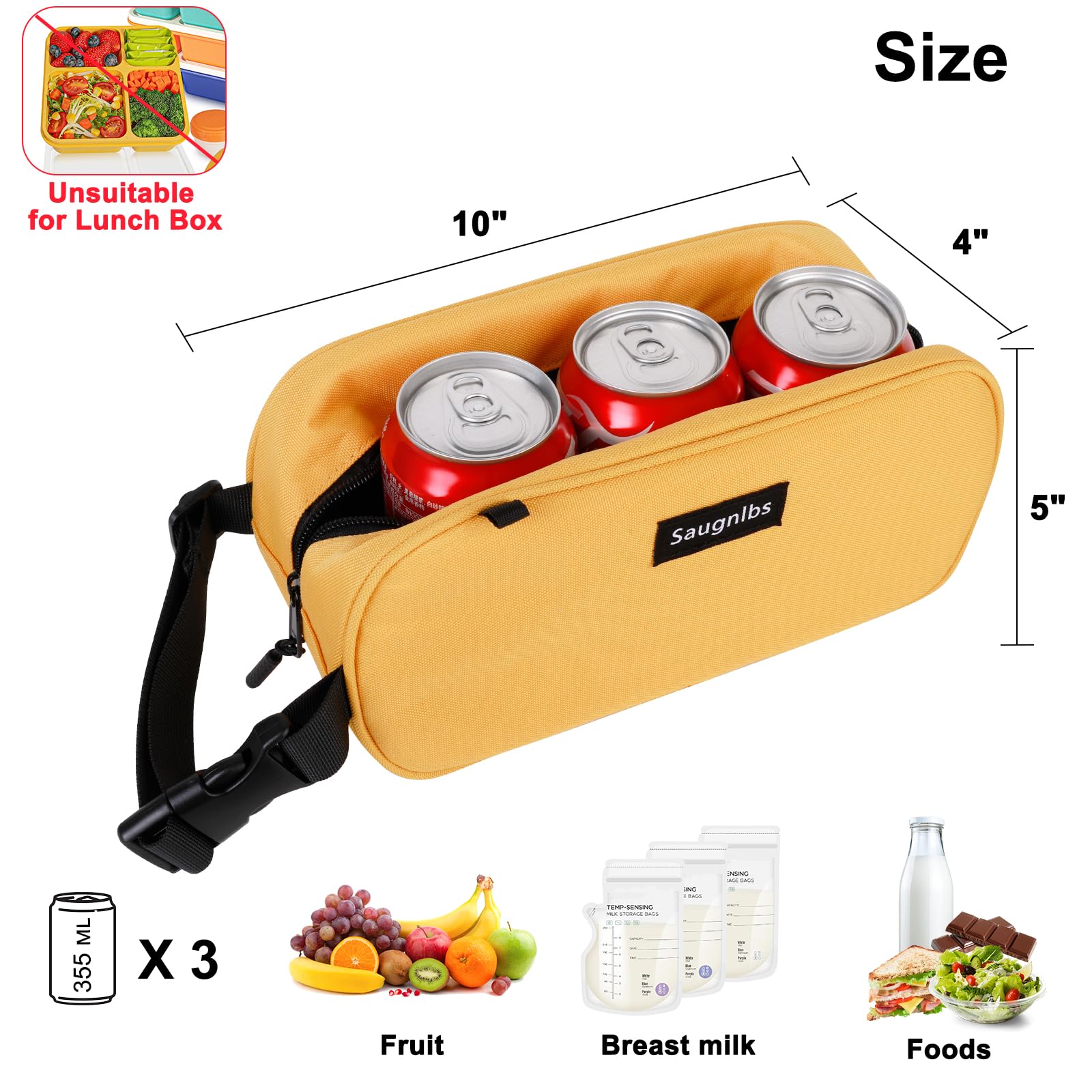 Petit sac isotherme, sac isotherme petit, mini sac isotherme, repas congelable avec 2 poches de glace pour le travail, l'école, les voyages, boîte à collation congelable pour adultes, 25,4 x