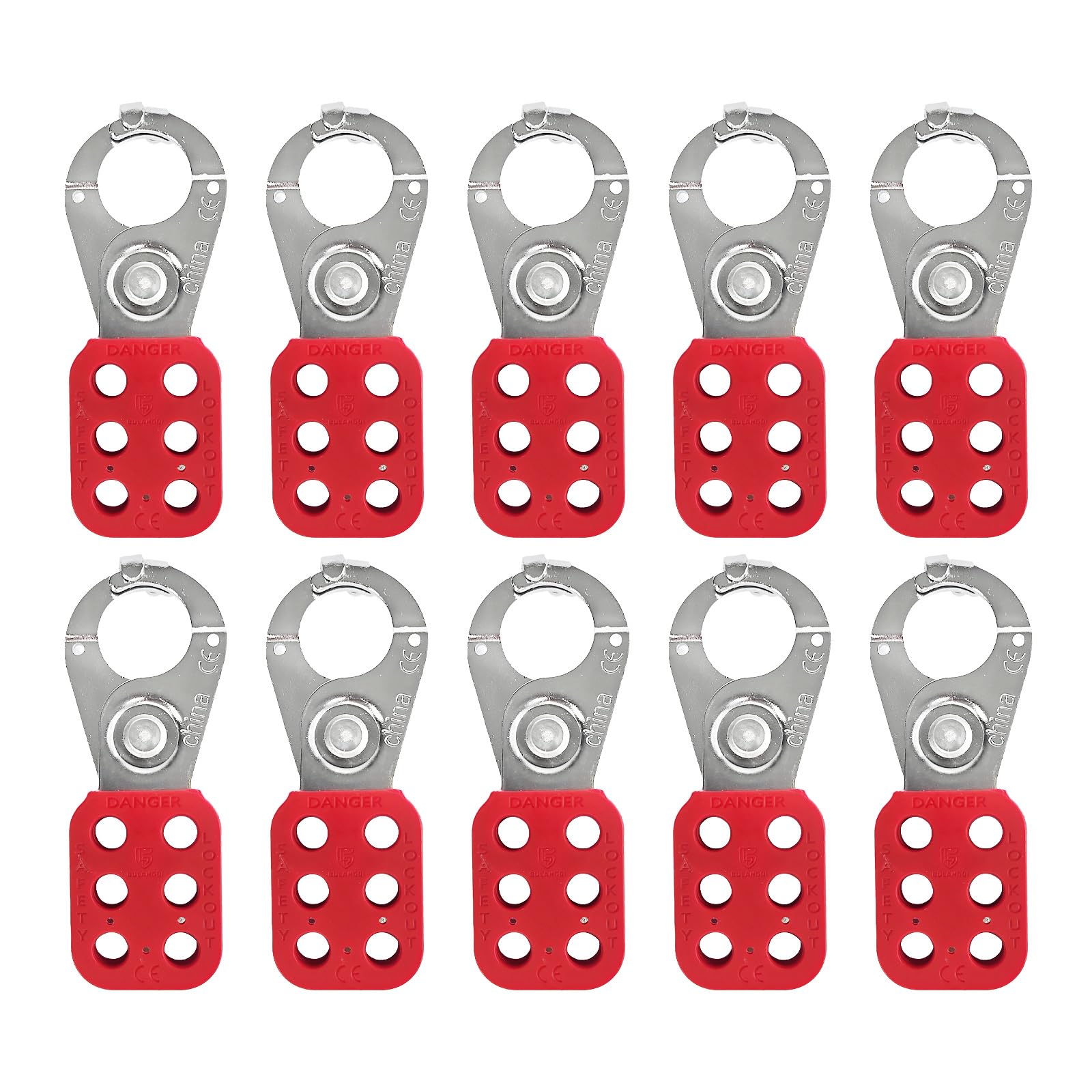 BULANGDI Lock Out Tag Out Hasp,10Pack Tamper-Proof Stainless Steel Padlock Hasp with Extended Jaw,Red 1 inch Jaw Diameter Stainless Steel Lockout Hasp,Nylon Handle,Tamper-Proof and Impact-Resistant