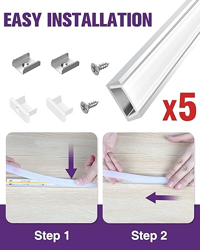 Miniatura 4 de Canal de aluminio HitLights - Paquete de 5 tiras de luces LED plateadas en forma de U de 3.3 pies3.3 ft, sistema de canales de aluminio con cubierta