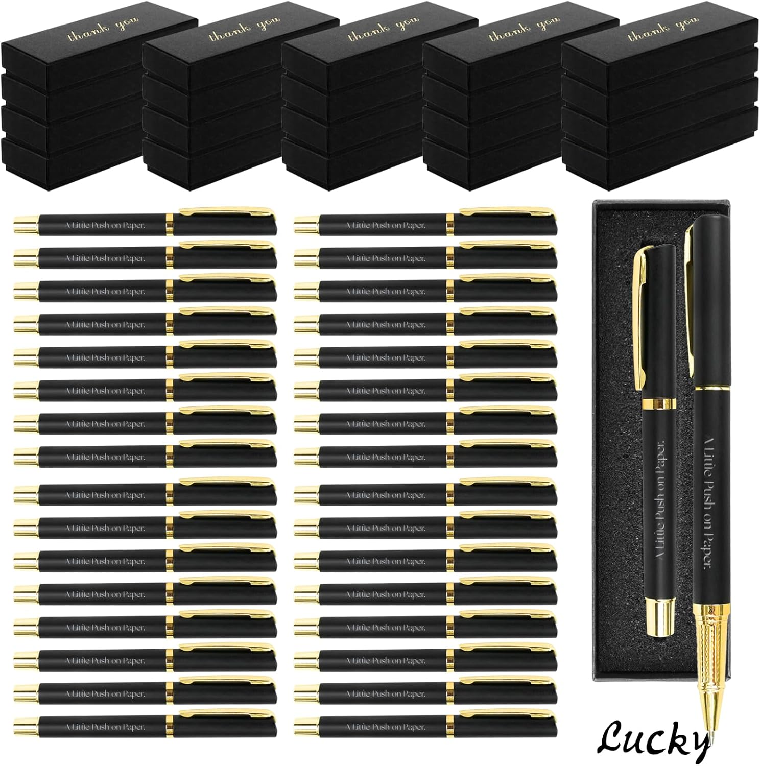 32 Sets Thank You Gifts Black Inspirational Ballpoint Pen with Boxes Motivational Quote Pen for Coworker Teacher Staff Gift Office Supplies