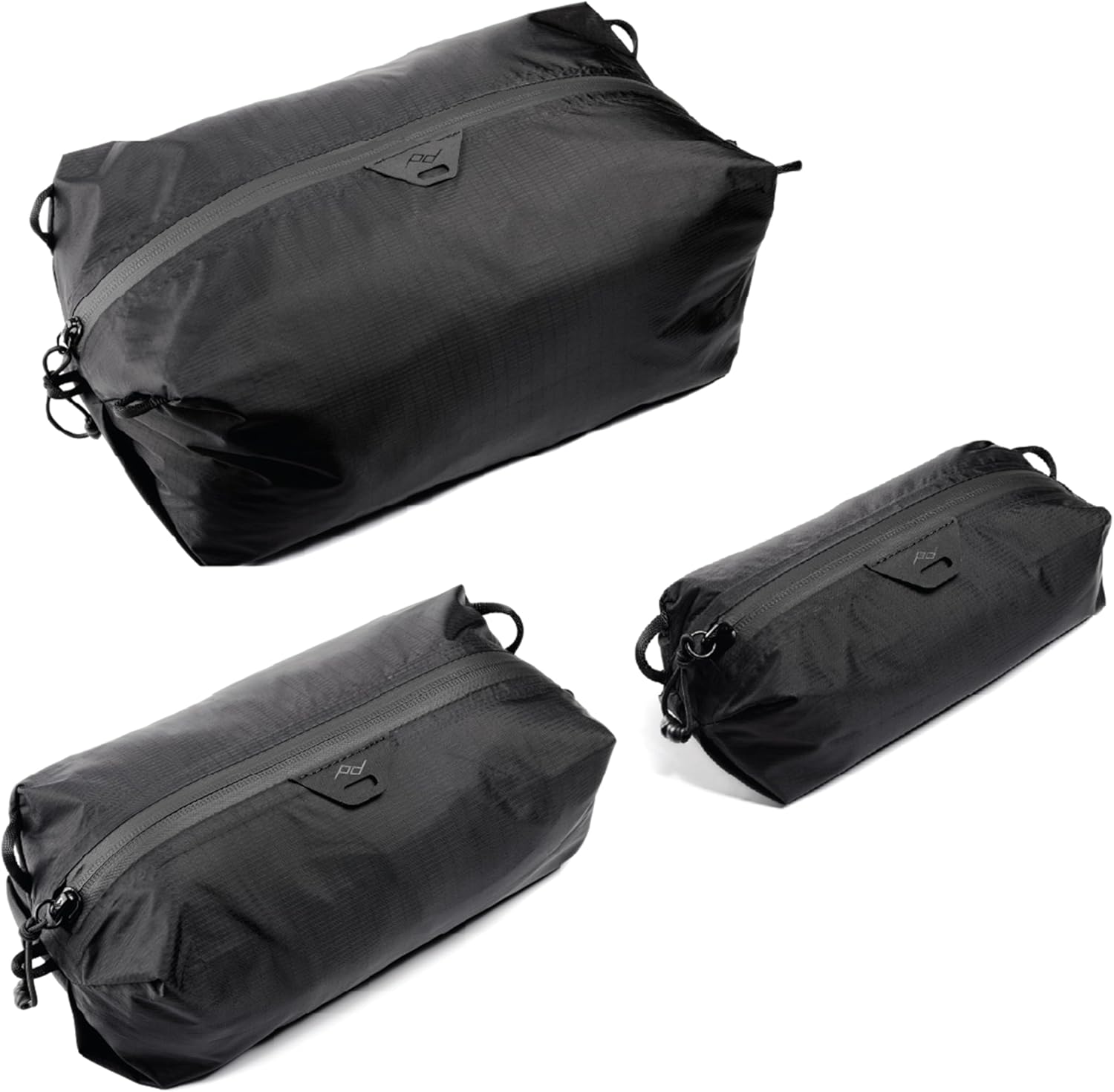 Peak Design Ultralight Terra Shell Packing Cube Bundle, Black, Travel Cubes with Strap Attachment Points and Luggage Pass Through, Zipper Opening, Travel Organizer for Men and Women, Sizes XXS, XS, S