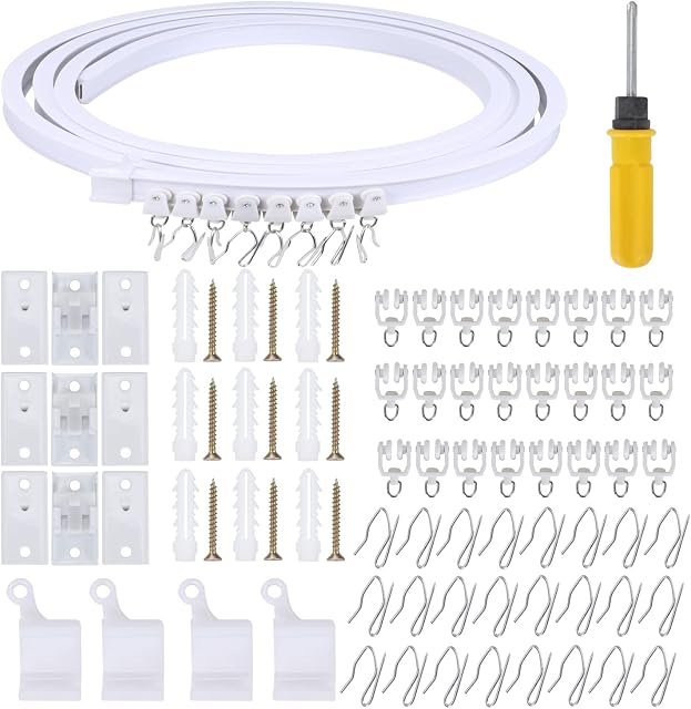 FOGAWA 5 Meters Ceiling Curtain Track Curved Curtain Rail Flexible Ceiling Track Ceiling Mount with Track Curtain System for Bay Windows RV Curtain Shower Curtain Room Divider