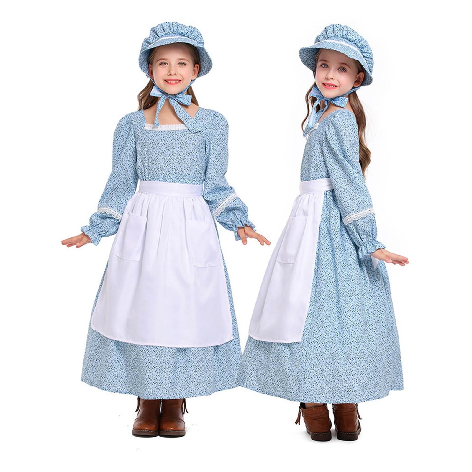 Generico Abito Lungo con Sciarpa Floreale per Bambine (6-12 Anni)