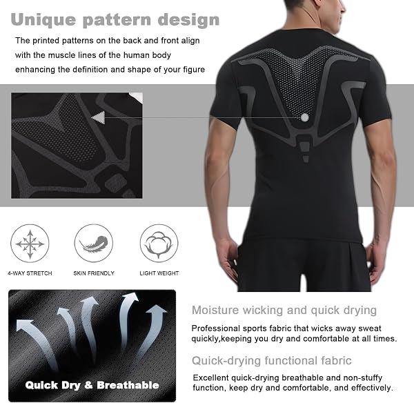 Hommes Compression T-Shirt de Sport Manches Courtes Tshirt Running Séchage Rapide Respirant Vêtements De Sport Fitness Running - 3