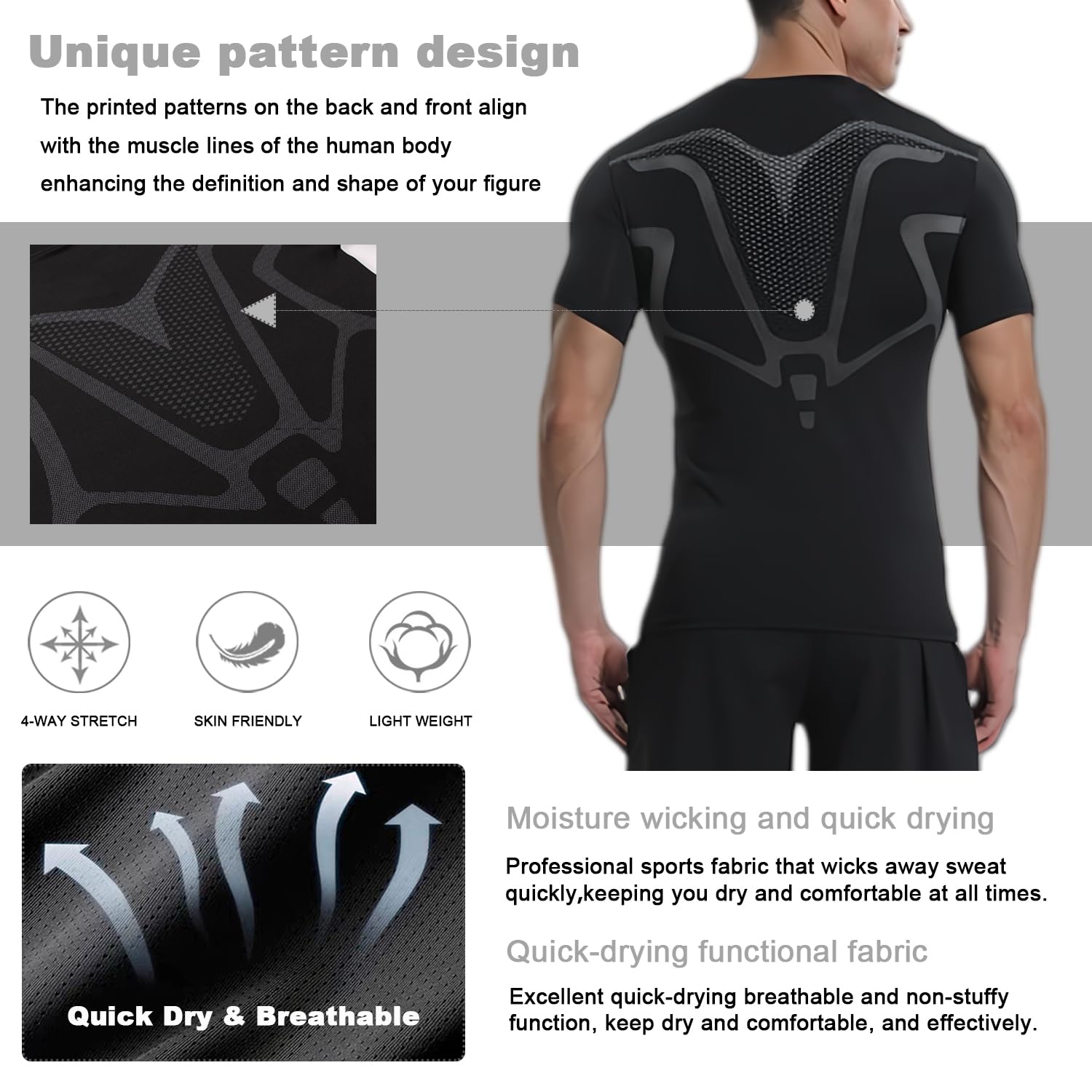 Camisa de Compresión Hombre Manga Corta para Running Deportiva Camiseta Camiseta Ajustada de Secado rápido para Hombres Fitness