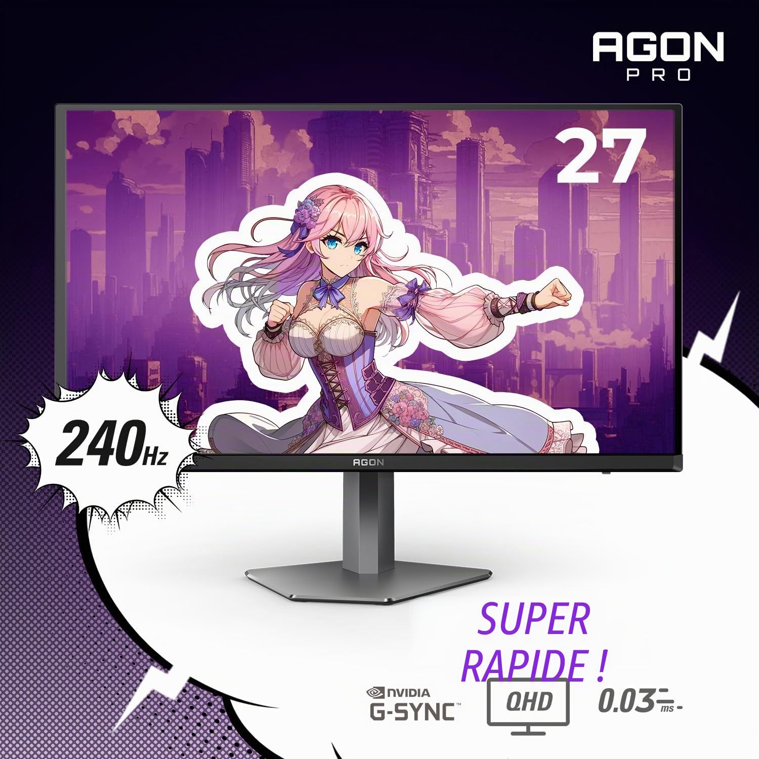 AOC Agon Pro AG276QZD2 Moniteur de jeu QD-OLED jusqu'à 280 Hz 0,03 ms