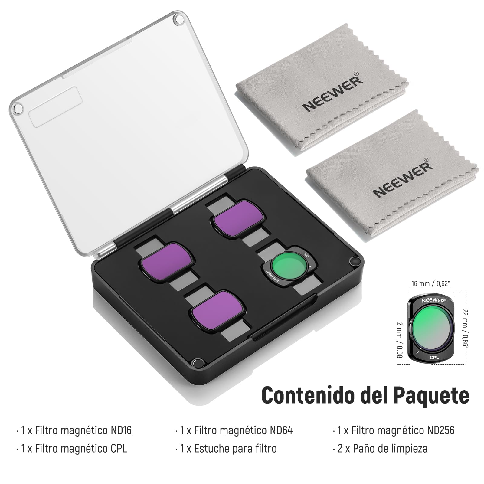 NEEWER CPL Juego de filtros ND, Compatible con Accesorios dji Osmo Pocket 3 / Pocket 4 / Xtra Muse Creator, Filtro polarizador Circular magnético HD múltiple ND16 ND64 ND256 Kit de Filtro Gris