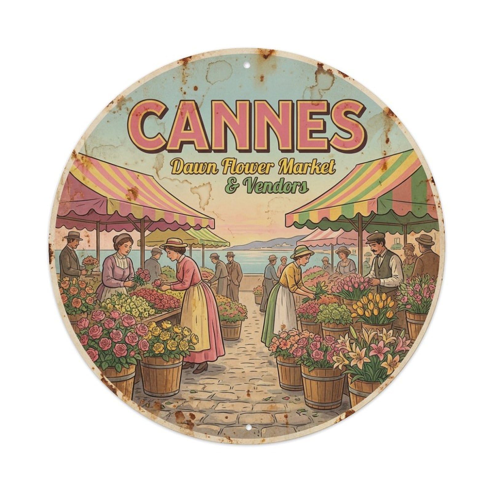 Culture Travel Farmers Market Flowers Cannes Riviera Metal Tin Sign