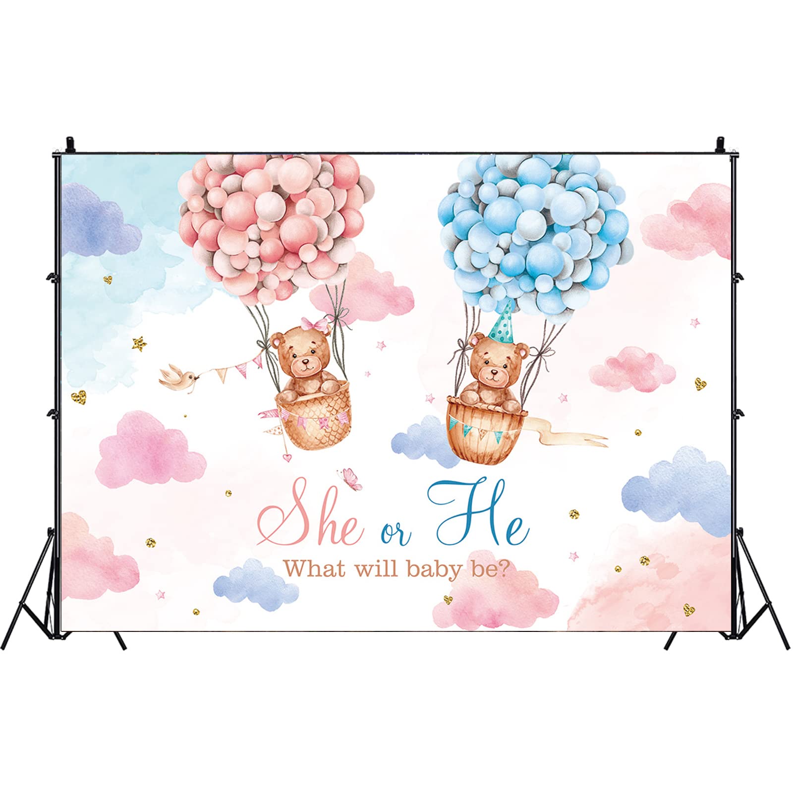 DASHAN 7x5ft Gender Reveal Party Backdrop Boy Or Girl Photo Backdrop Baby Bear With Balloons Leaves Backdrop Banner For Photography Gender Reveal Background Decorations Photo Booth Prop - View #2