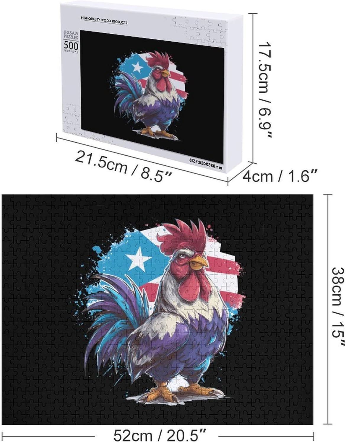 Puerto Rooster Puzzles for Adults 500 PCS Wooden Jigsaw Puzzle Wall Decor Christmas