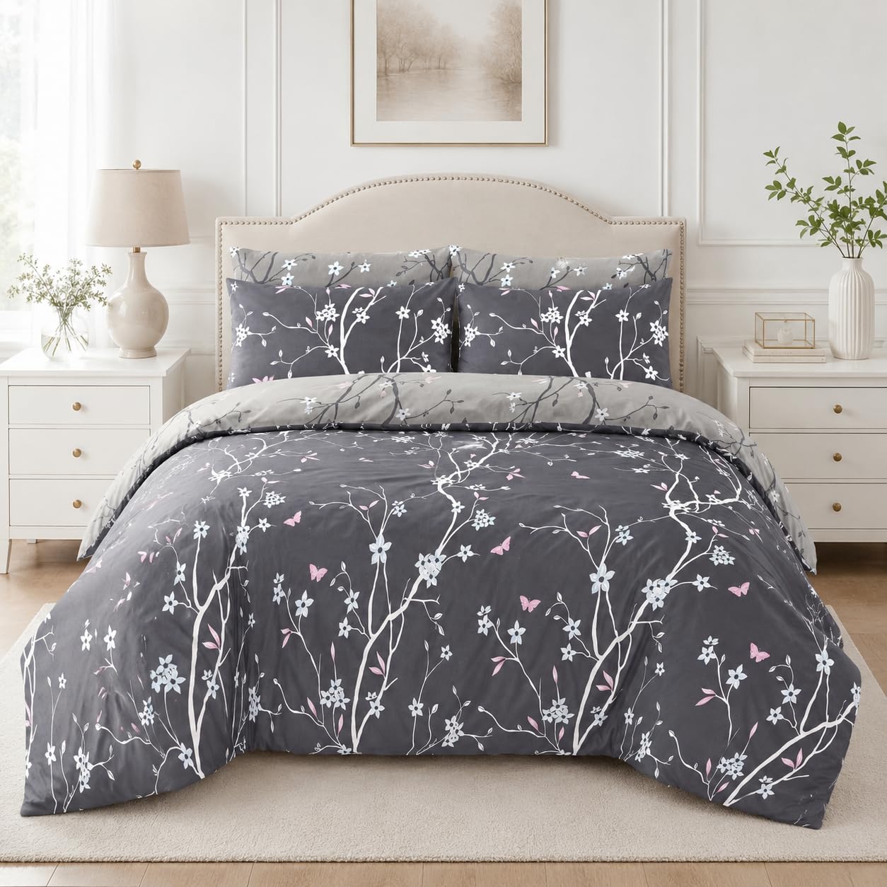 Luxurious Floral Bedding Double Bed Set 100% Brushed Microfibre Duvet Cover Sets 3 Piece Winter Sunmmer All Season Soft Quilt Covers Easy Care, Hypoallergenic, Machine Washable (Double, Gleam) โ image 1