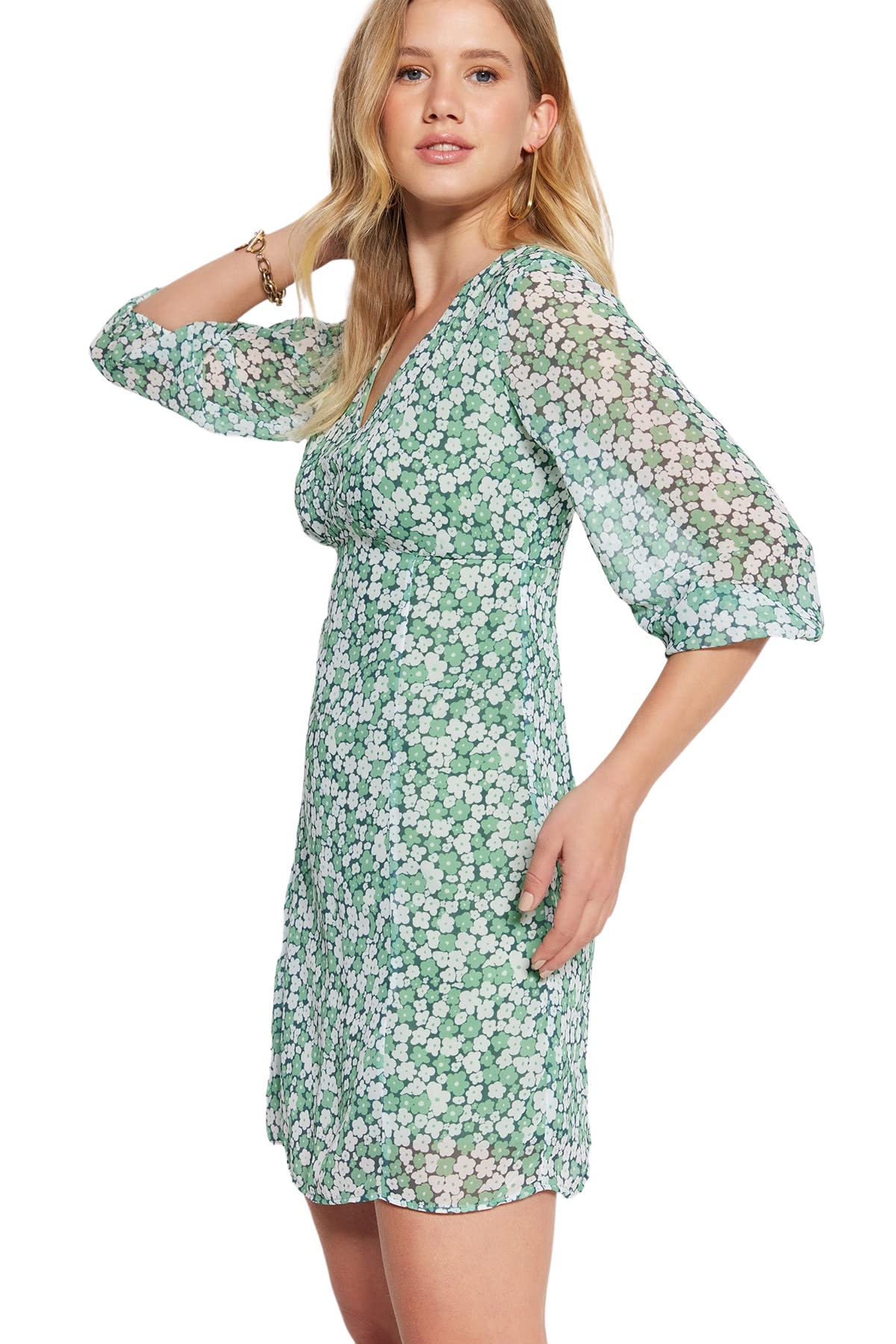 Trendyol Women Mini A-line Regular Woven Dress Green