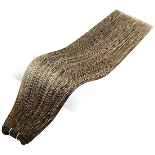 Miniatura 9 de Full Shine - Extensiones de cabello humano de 20 pulgadas, cosidas, castaño medio, ombré, degradado a rubio caramelo y castaño, 3.53onzas, cabello