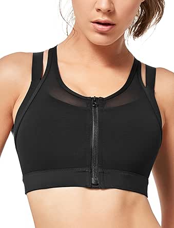 Yvette High Impact Women Sports Bra Front Closure Double Deck Mesh Running Bra for Plus Size for Plus Size