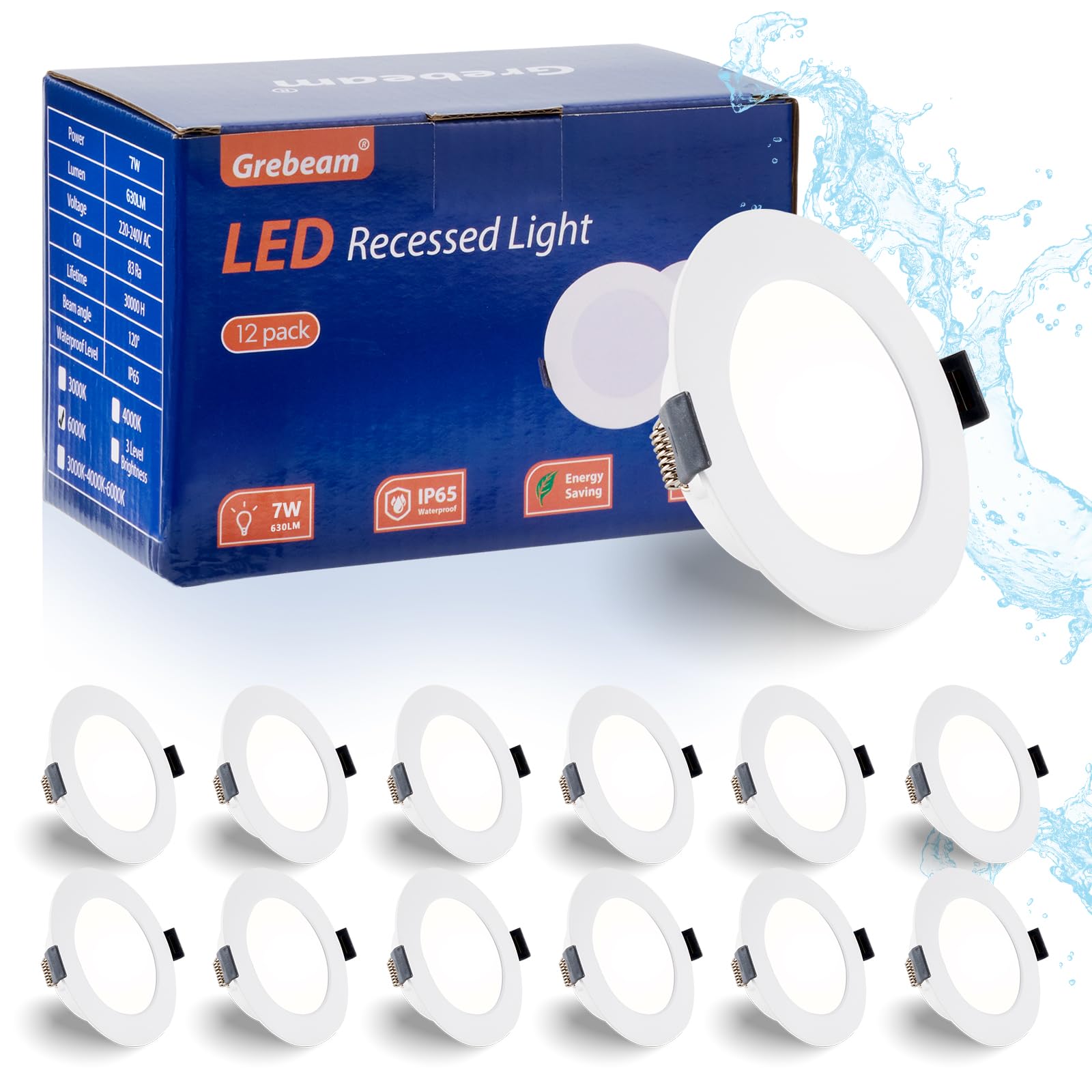 7W Spots LED Encastrables 220V, Spot Salle de Bain IP65, Ultramince 25 mm, 630LM, Blanc Froid 6000K, Trous Ø95-110mm, Spot LED Plafond Rond pour Cuisine, Salon, Chambre, Lot de 12