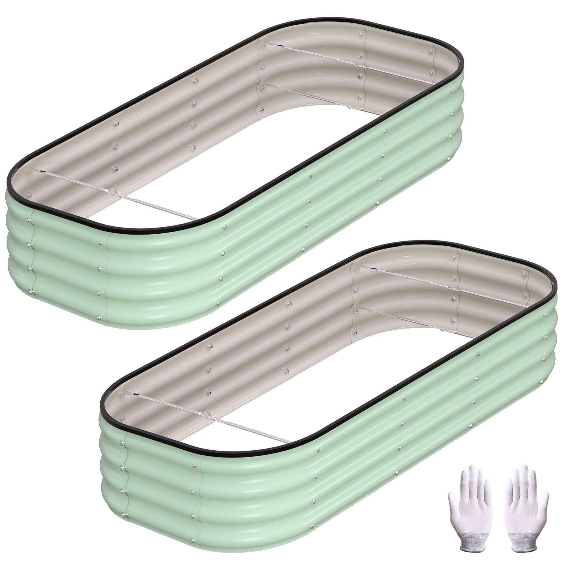 Garveemore Green Raised Garden Bed For Garden, Olive 4X2x1 Ft - Rectangular - Pack Of 2, Bottomless Galvanised Steel Planter Box With Safe Round Edges For Vegetables, Flowers And Herbs, Tool-Free Easy Assembly
