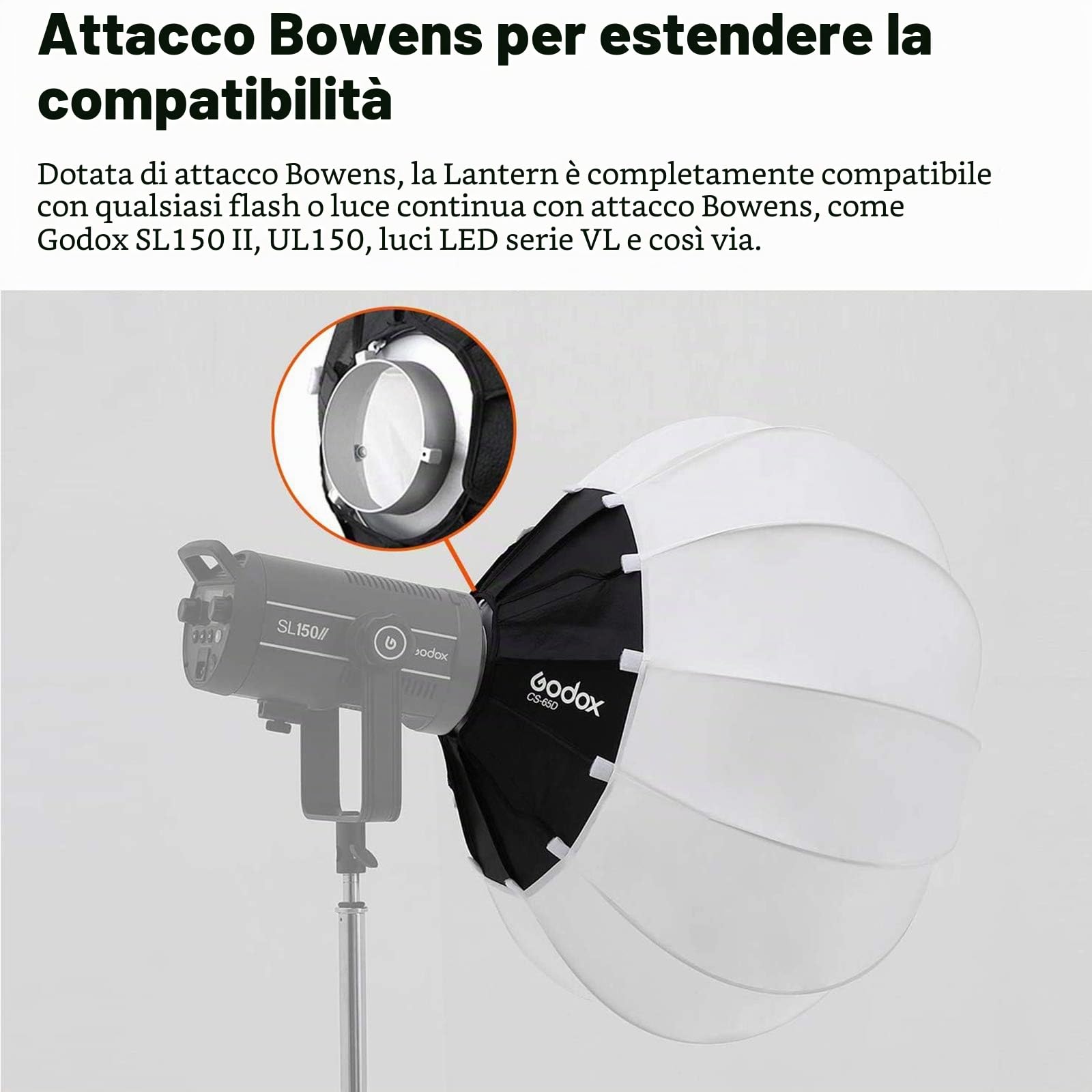 GODOX CS-65D Lantern Softbox 65 cm,Supporto Bowens | Rapidamente da Installare,Pieghevole,Box Soft Globe per Foto,Ritratto,Studio,Video,Illuminazione Continua,Fotografia