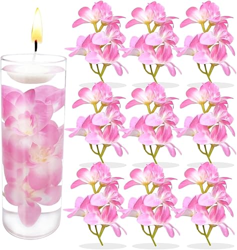 10 velas flotantes de flores artificiales de orquídea, centro de mesa, centros de mesa de boda, relleno de jarrón, relleno para bodas, fiestas de