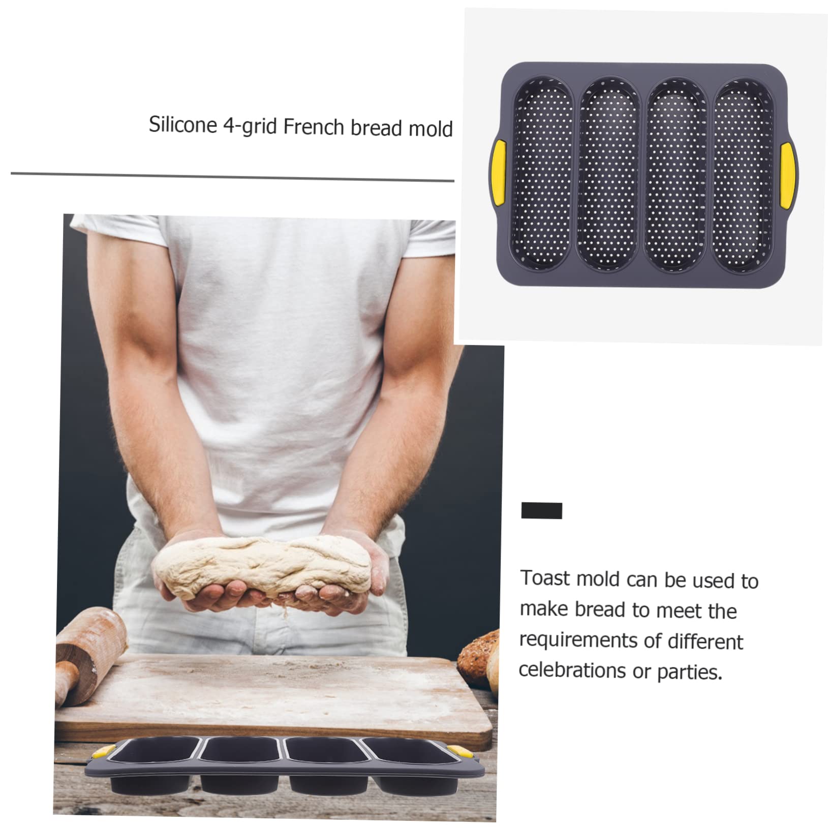 DECHOUS Silicone 4 Slot Bread Molds French Bread Loaf Pan Baking Cake Molds Easy Release No Stick for Home Baking