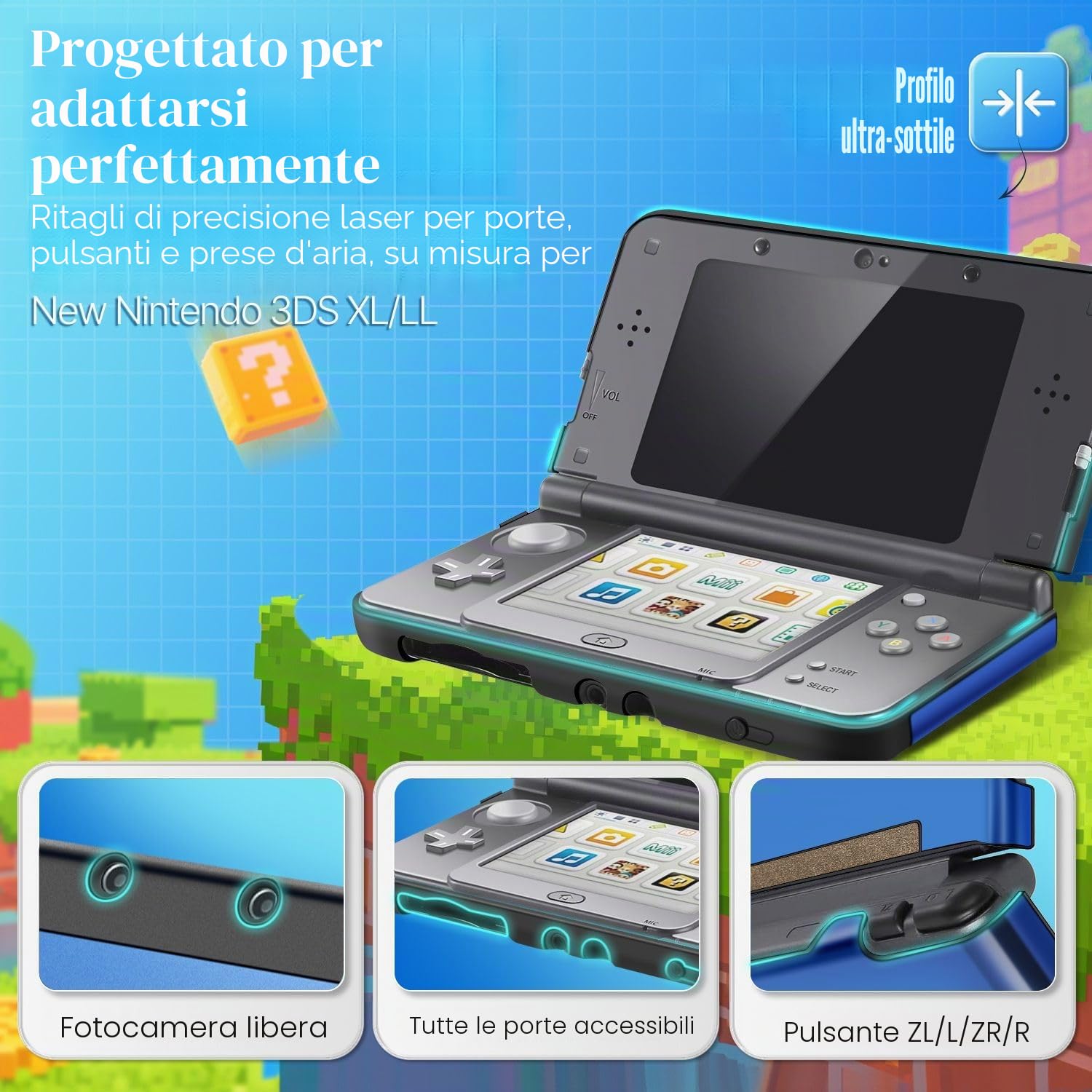 TNP - Custodia protettiva rigida compatibile con Nintendo 3DS XL LL 2015, design senza cerniere