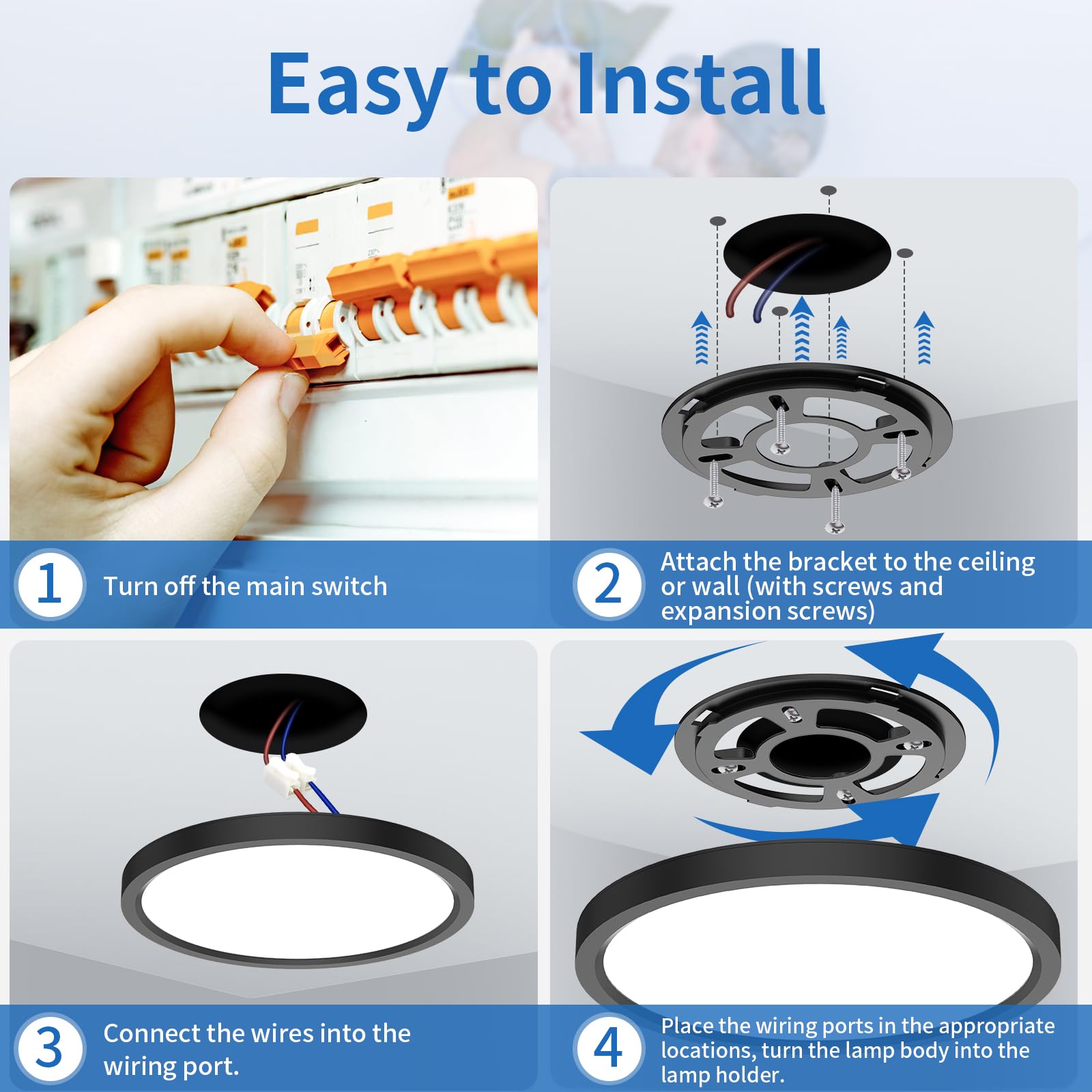 kazazoo Deckenlampe LED Deckenleuchte 18W, 4000K, IP44 Wasserfest Badezimmer Lampe, Ultra Dünn Ø23cm LED Panel, Schwarz Rund Flurlampe Ideal für Bad/Flur/Schlafzimmer/Keller