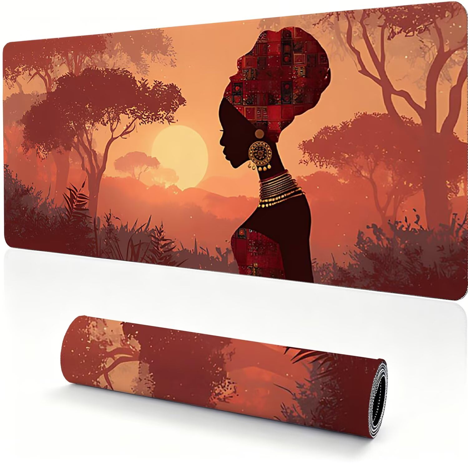Tappetino Mouse Gaming XXL, Mousepad 1200x600x4mm Africa donna 0x0-139 | Tappetino Scrivania con Base in Gomma Antiscivolo Bordi Cuciti per Computer, PC, Migliora la Precisione e la Velocità