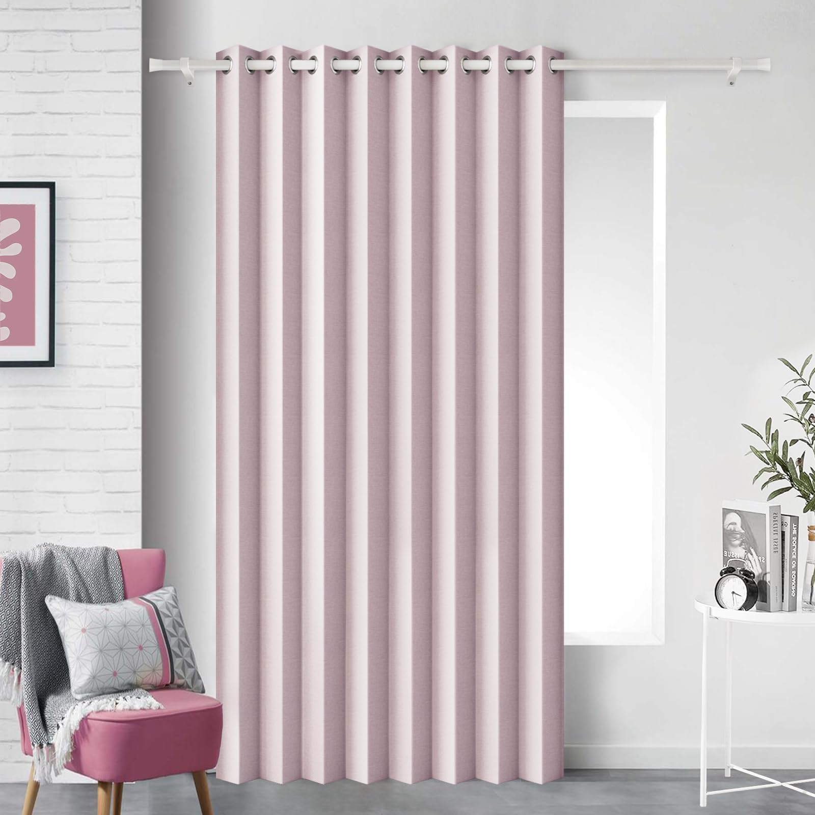 Photo 1 of HMYI Accordion Style Curtain - Magnetic Closure Doorway & Window Curtain, Approximate Pinch Pleated Room Divider for Bedroom/Living Room, 1 Panel, W60 x L80, Pink