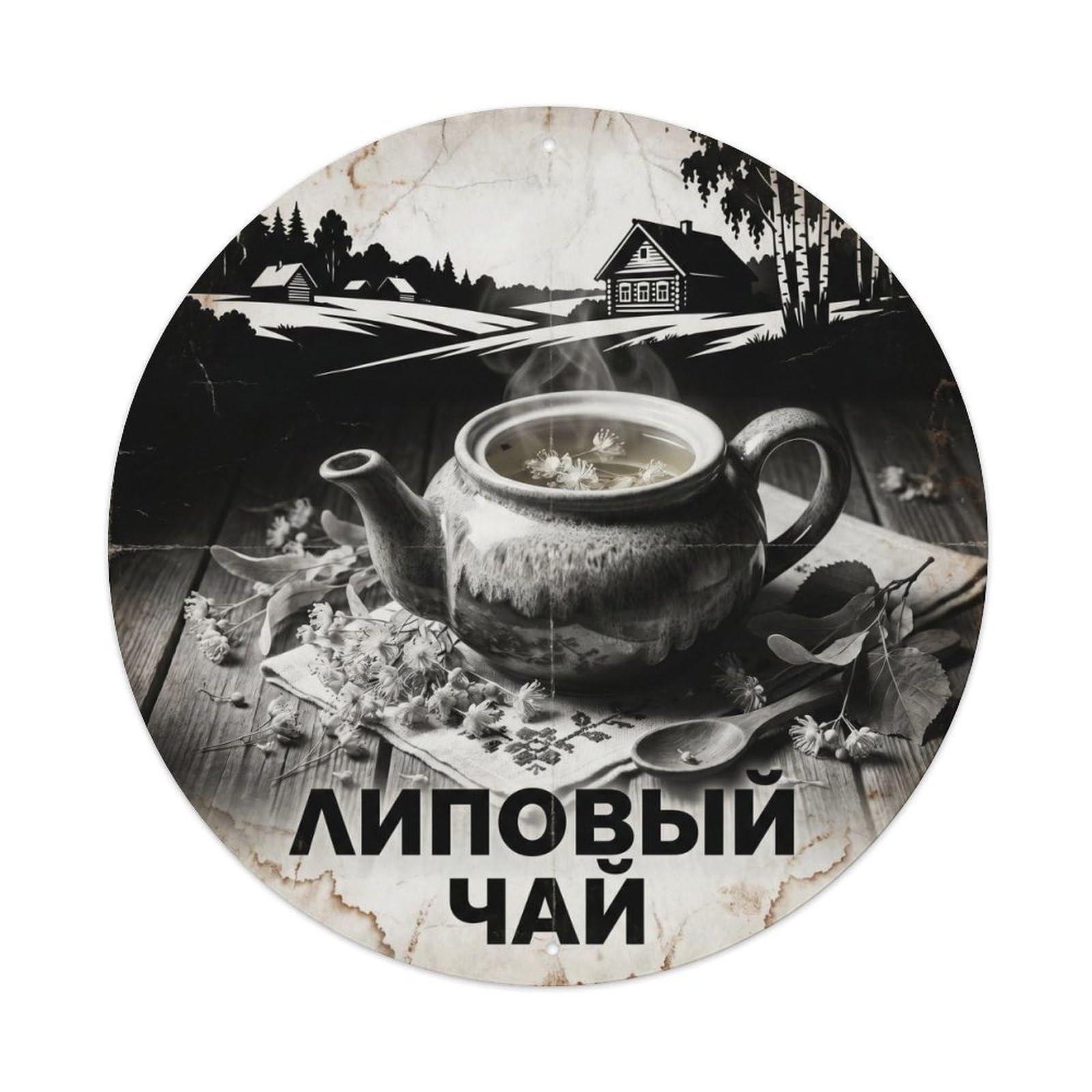 Russian Travel Tea Beverage Afternoon Brew Black White Metal Tin Sign