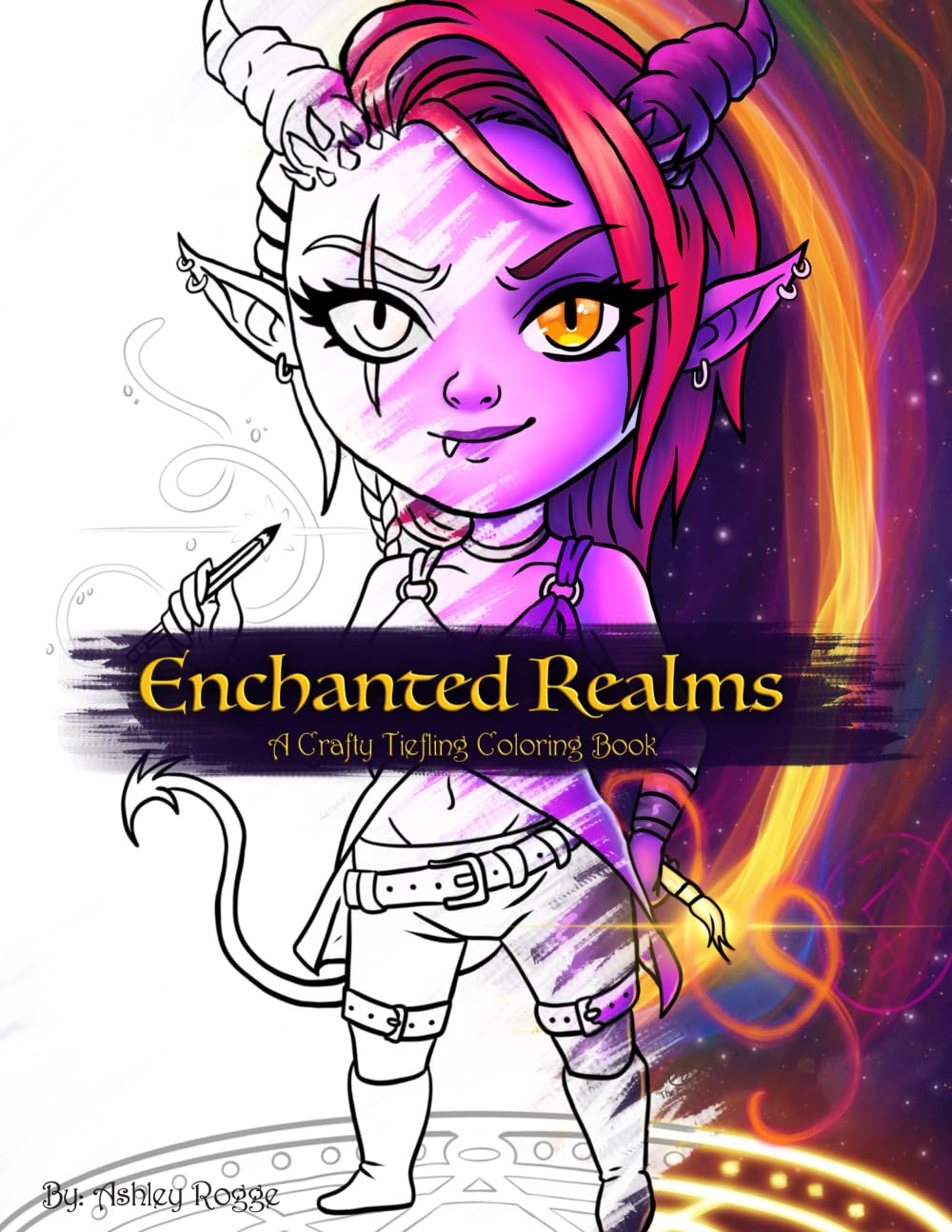 Enchanted Realms: A Crafty Tiefling Coloring Book