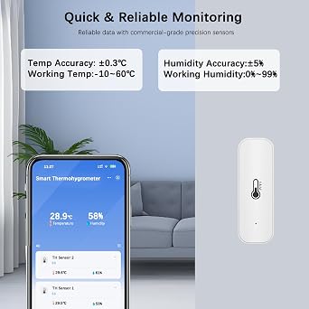 WiFi Hygrometer Thermometer Sensor: Smart Freezer Thermometer, APP Notification Alert, 1 Years Free Data Storage Export, 328 Feet Connecting Range, 3Pack Sensor & Hub Included