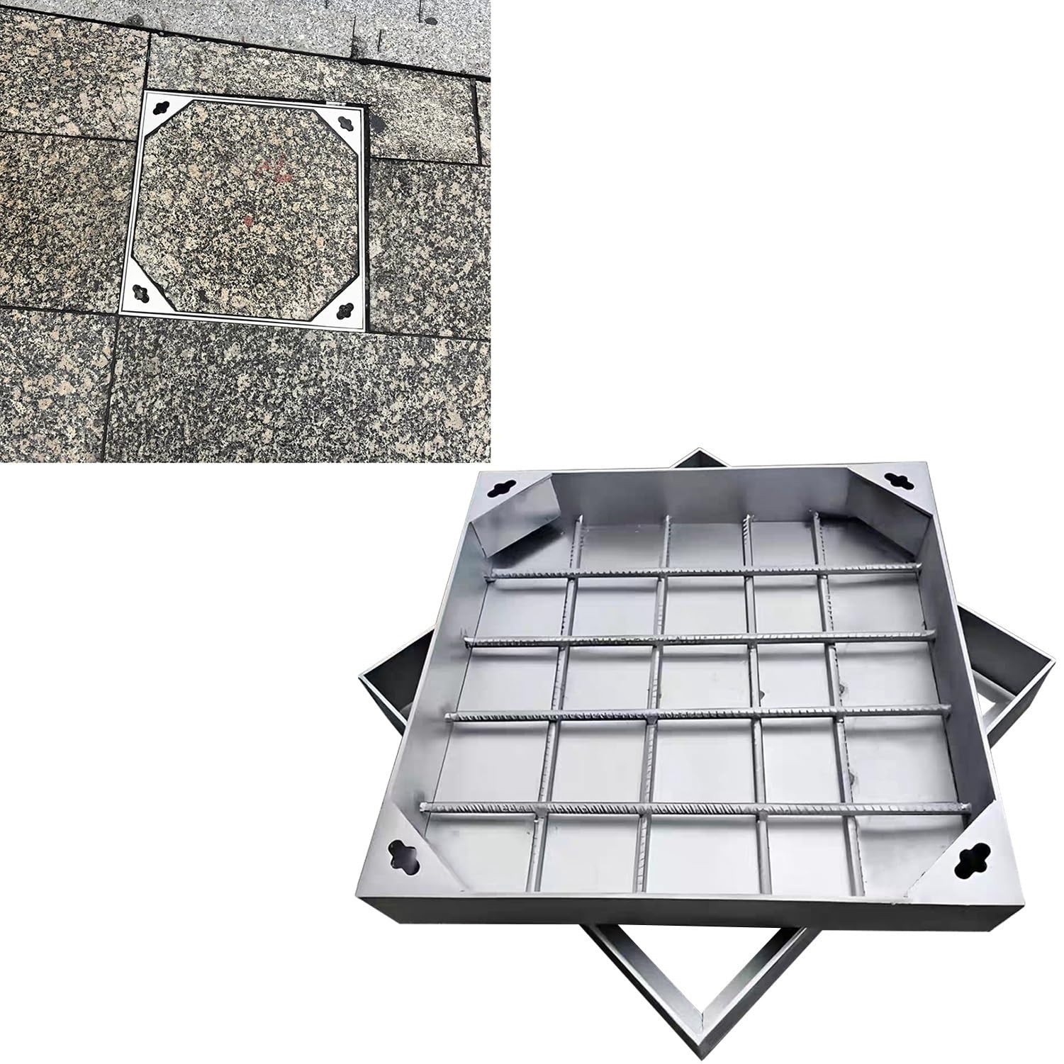 Recessed Manhole Cover And Frame, Invisible Septic Tank Lid With Stainless Steel Frame, Reinforced Metal Inspection Chamber Cover For Outdoor Garden Patio(60 * 70cm)