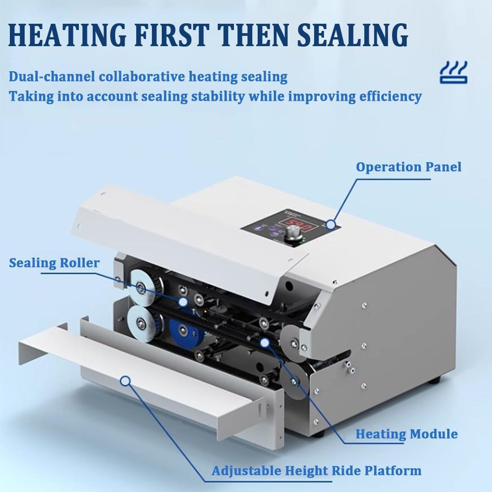 JOSBY Machine De Scellage Automatique en Continu, Machine De Thermoscellage avec Réglage De La Température Et De La Vitesse, Machine De Scellage Horizontale Automatique pour Sacs Plastiques