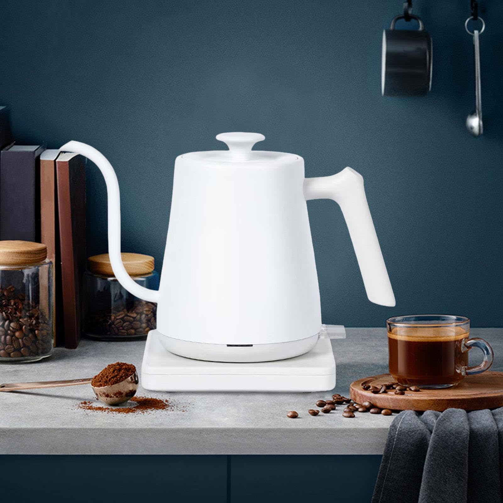 Hervidor como Cafetera Y Tetera para Bebidas de Infusión con Mango Ergonómico Y de Precisión para La Cocina Y La Oficina 08L, Blanco, Individual