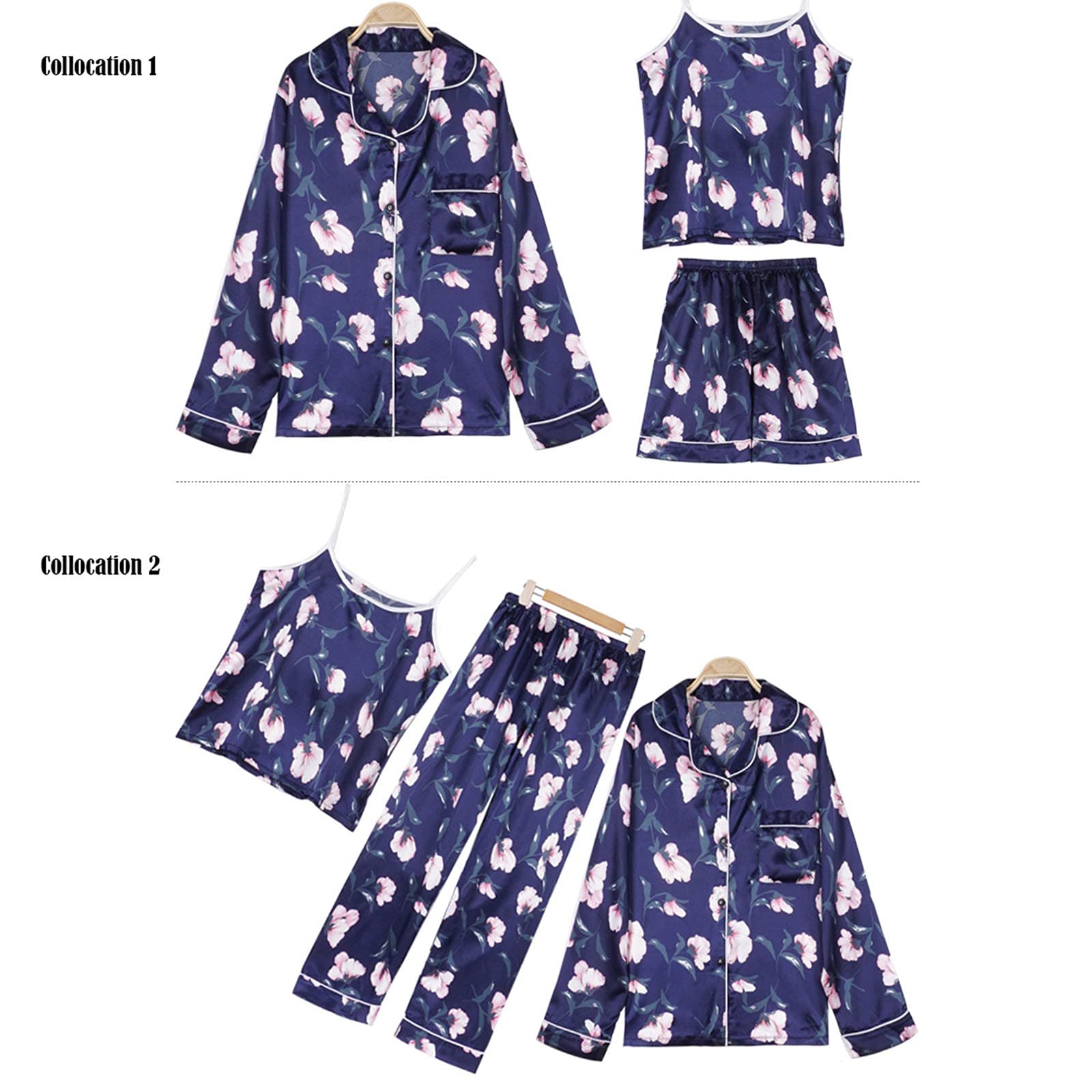 Sheey Juego de 7 Piezas Conjunto de Pijama Fino para Mujer, Ropa de Dormir Cómoda y Suave para Primavera Verano Otoño Invierno Fiesta, Inicio