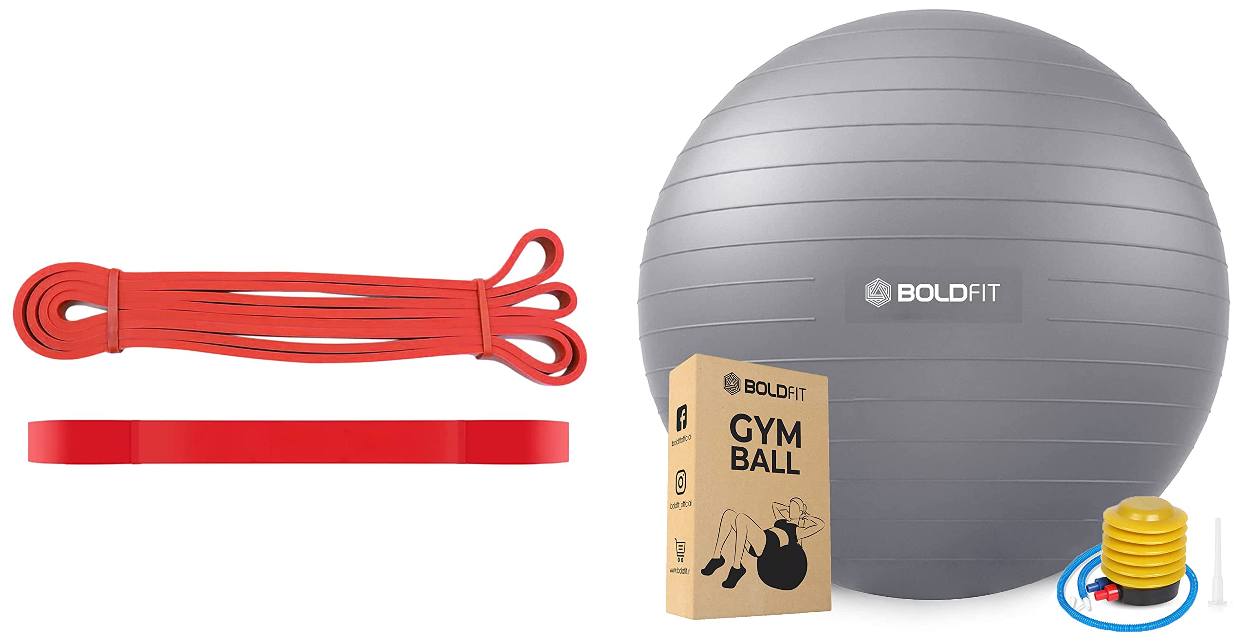 Boldfit Heavy Resistance Band for Exercise & Stretching & Unisex PVC Gym Ball for Exercise & Yoga with Pump (Grey, Size - 65 cm) (B09SG4GZ18) Amazon Price History, Amazon Price Tracker